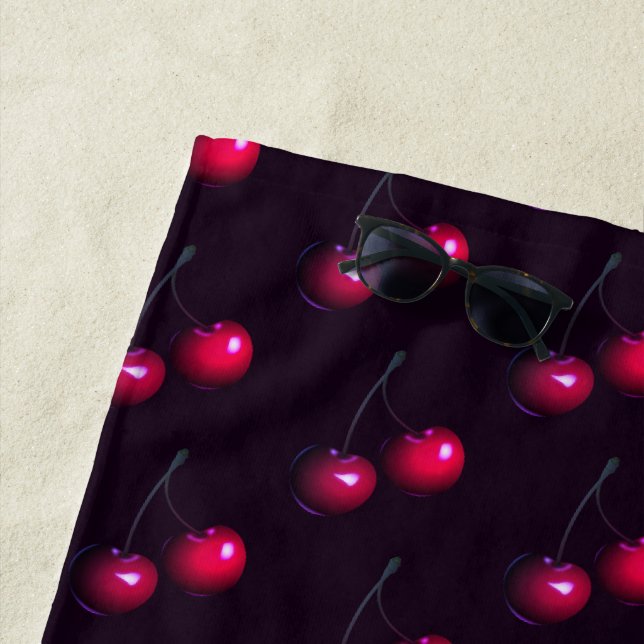Cherries Dark Red Beach Towel - Choose Colors (In Situ)