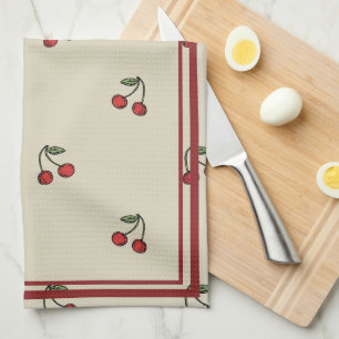 Cherries Elegant BOHO Red Cherry Border Kitchen Towel