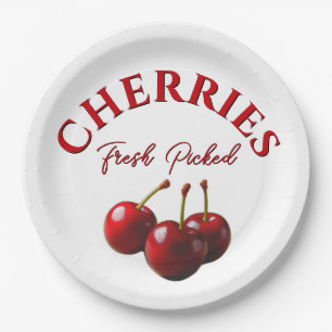 Cherries fresh picked paper plate
