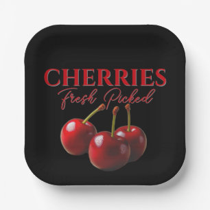 Cherries fresh picked paper plate
