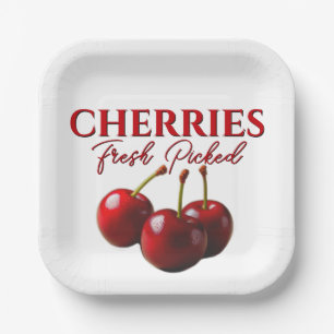 Cherries fresh picked paper plate