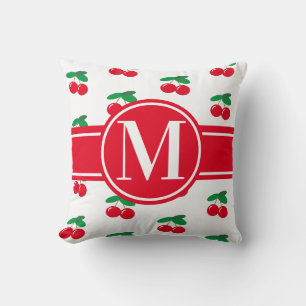 Cherries Fruit Red Pattern Monogram Black Throw Pi Pillow