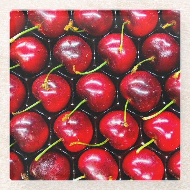 Cherries Glass Coaster (Front)