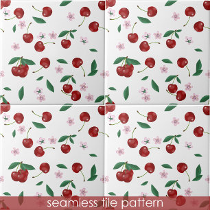 Cherries Greenery Cherry Blossoms Seamless Pattern Tile