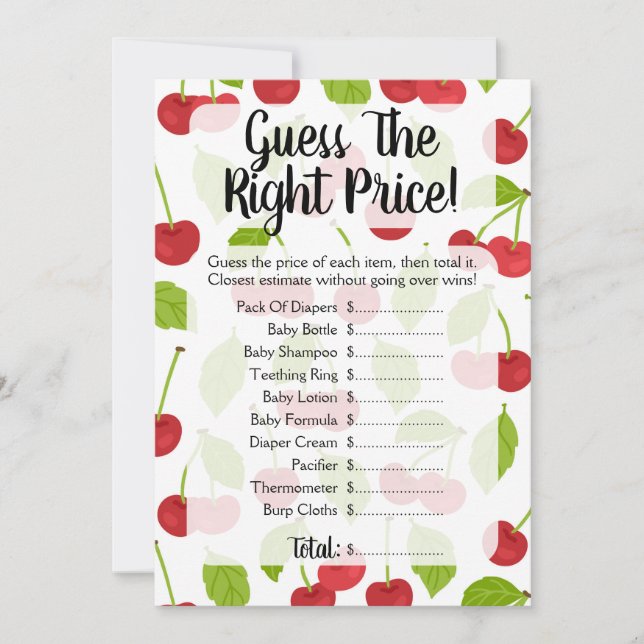 Cherries Guess The Price Baby Shower Game (Front)