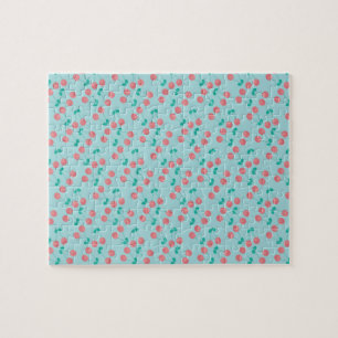 Cherries Hand Painted Watercolor Pink Teal Jigsaw Puzzle