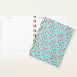 Cherries Hand Painted Watercolor Pink Teal       Planner