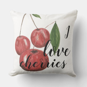 Cherries Illustration Watercolor Hand-painted Outdoor Pillow