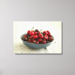 Cherries in a blue bowl  canvas print