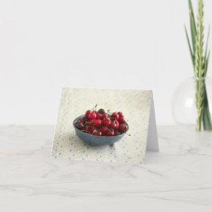 Cherries in a blue bowl card