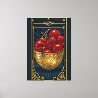 Cherries in Golden Mosaic Bowl deco art Canvas Print