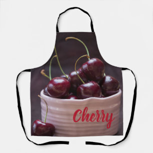 Cherries in pink bowl for fruit lover apron