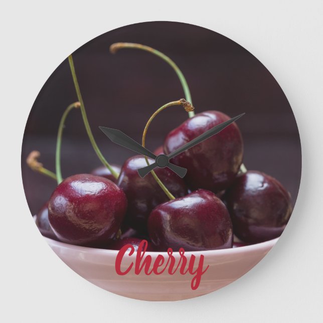 Cherries in pink bowl for fruit lover large clock (Front)