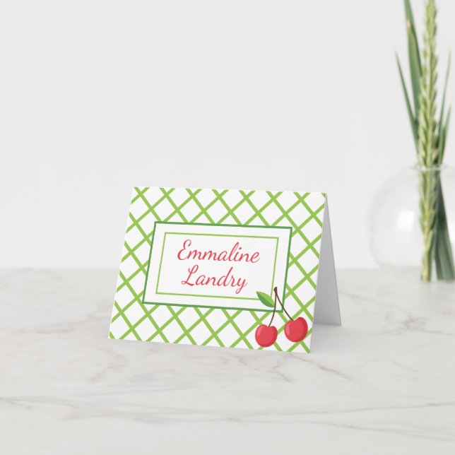 Cherries & Lattice Personalized Folded Note Cards (Front)