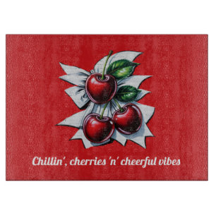 Cherries 'n' Cheerful Vibes Red Fruit Glass Cutting Board
