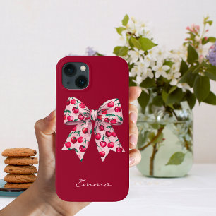 Cherries on Pink Bow,Cute,Modern,Watercolor,Custom iPhone 13 Case