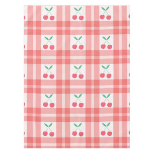 Cherries on Red Plaid Gingham Pattern Tablecloth