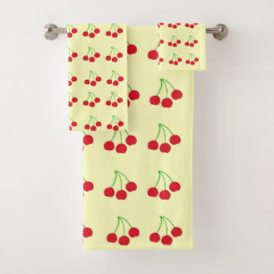 Cherries on Yellow Bath Towel Set