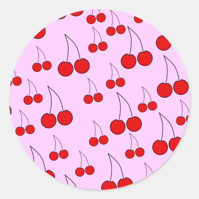 Cherries Pattern. Classic Round Sticker (Front)