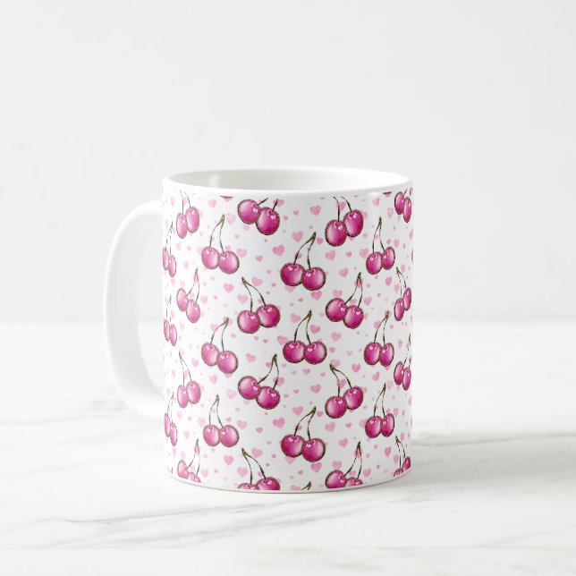 Cherries Pattern Coffee Mug (Front Left)