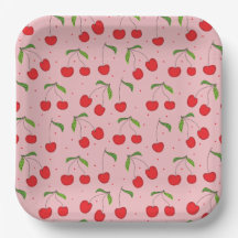 cherries Pattern Pink & Red Paper Plate
