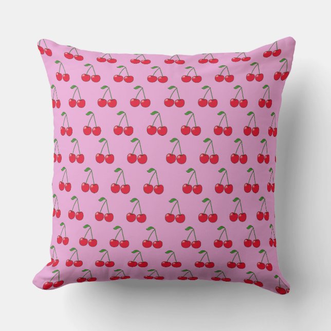 Cherries pattern pink throw pillow (Front)