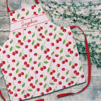 Cherries Pattern With Pale Pink Name Apron