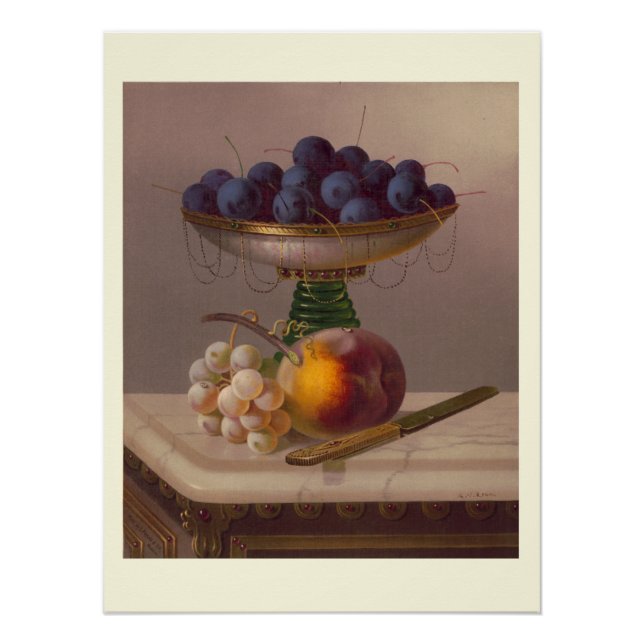 Cherries, peaches and grape still life poster (Front)
