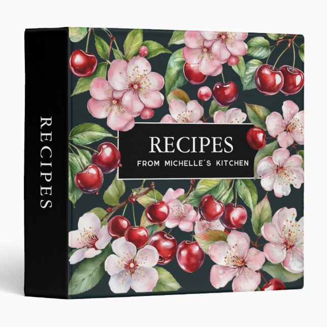 Cherries Pink Blossoms Family Recipes  Binder (Front/Spine)