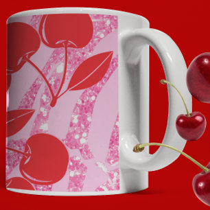 Cherries Pink Red Glitter Coffee Mug