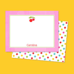 Cherries & Polka Dots Colorful Stationery Notecard