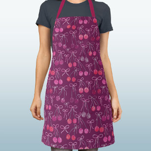 Cherries Ribbons and Bows Watercolor Pattern Apron