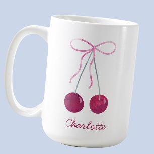 Cherries Ribbons and Bows Watercolor Personalized Coffee Mug