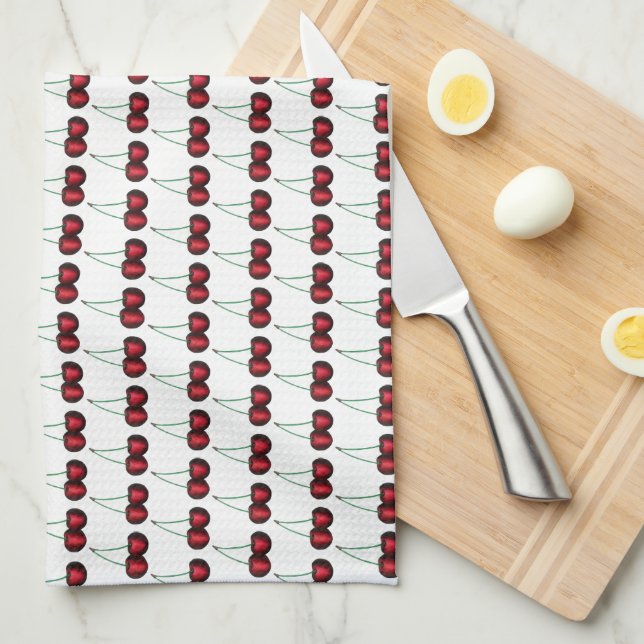 Cherries Ripe Red Cherry Summer Fruit Print Kitchen Towel (Quarter Fold)