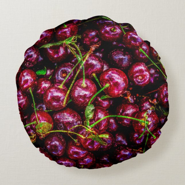 Cherries Round Pillow (Back)