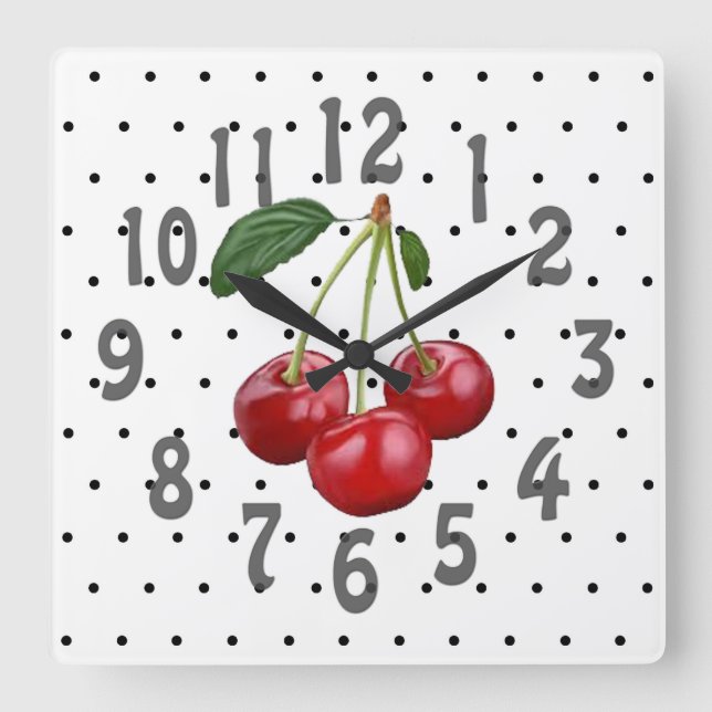 Cherries Square Wall Clock (Front)