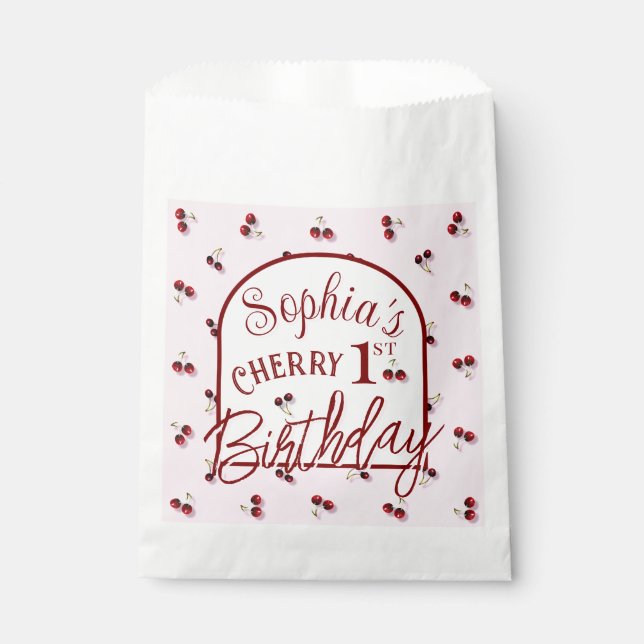 Cherries Theme First Birthday Favour Bags (Front)