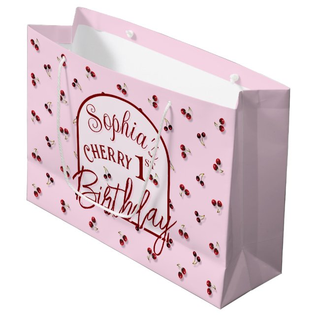 Cherries Theme First Birthday Large Gift Bag (Front Angled)