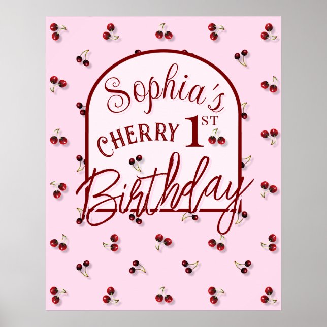 Cherries Theme First Birthday Poster (Front)