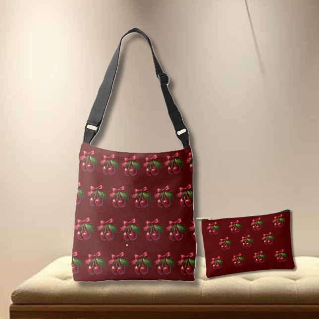 Cherries with a Bow-Cherry Red Crossbody Bag (Cherries with a Bow-Tote bag with cherries and a small pouch with cherries)