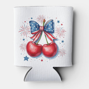 Cherries with Coquette Bow 4th of July American   Can Cooler