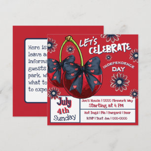 Cherries with Coquette Bows Red White and Blue  Invitation