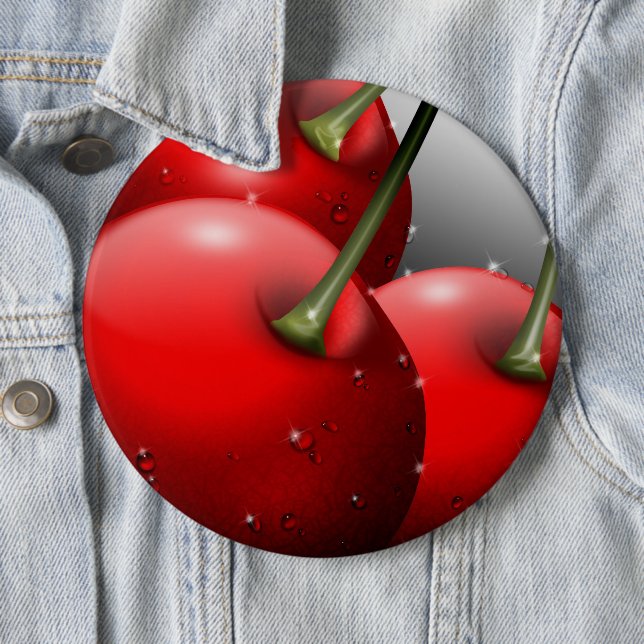 Cherries with Dew Drops 6 Inch Round Button (In Situ)
