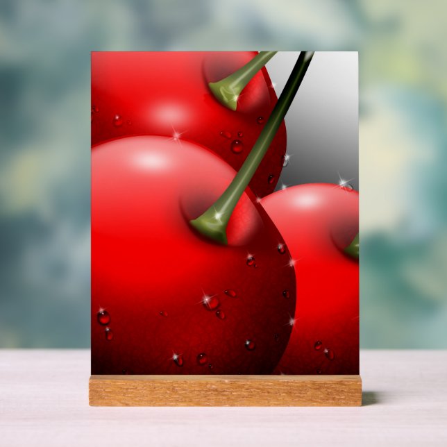 Cherries with Dew Drops Acrylic Sign (Neutral)
