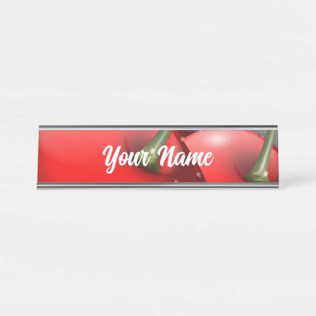 Cherries with Dew Drops Desk Name Plate (Front)