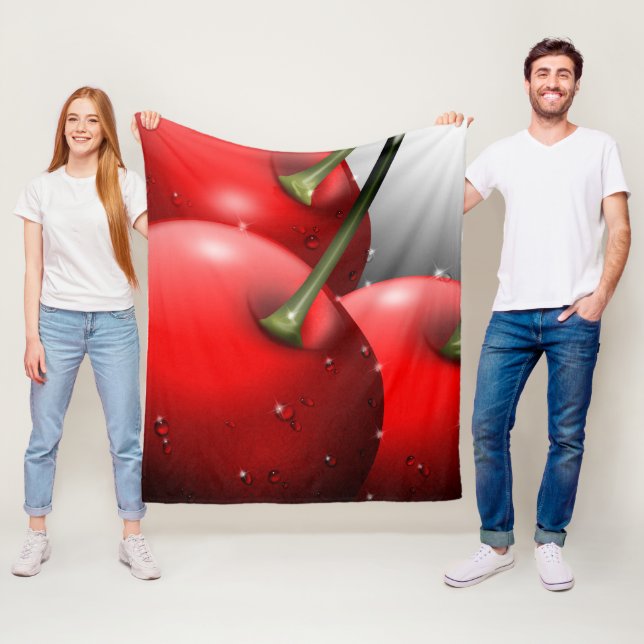 Cherries with Dew Drops Fleece Blanket (In Situ)
