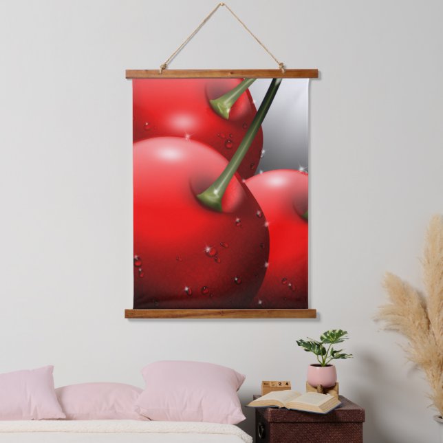 Cherries with Dew Drops Hanging Tapestry (Bedroom)