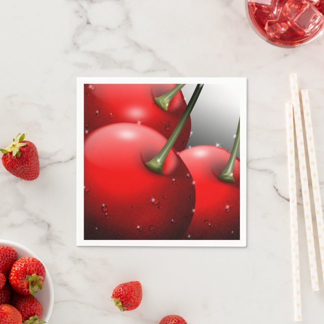 Cherries with Dew Drops Napkin (Insitu)