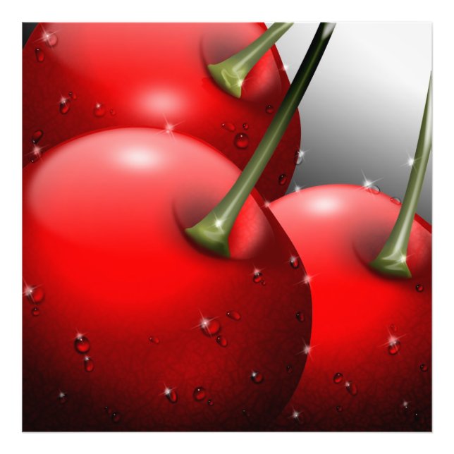 Cherries with Dew Drops Photo Print (Front)