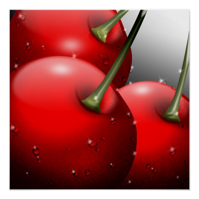 Cherries with Dew Drops Poster (Front)